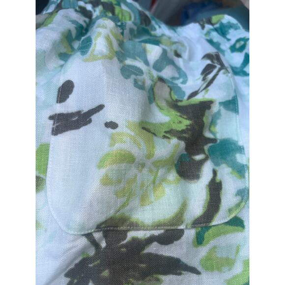 Chico's Linen Pants Back Pockets Stretchy Elastic Waist Floral Breezy Wide Leg - Picture 4 of 11